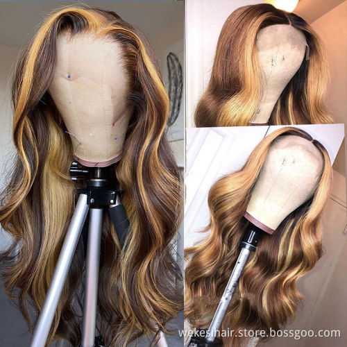 Brazilian Remy Hair Highlight Toppik Blonde Transparent Swiss Frontal Wig Vendor, Human Hair Lace Front Wigs For Black Women